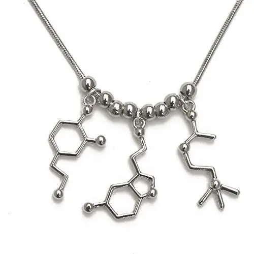 Serotonin Dopamine and Acetylcholine Neurotransmitter Brain Molecule Necklace - Science Jewelry Serotonin Dopamine and Acetylcholine Neurotransmitter Brain Molecule Necklace - Science Jewelry