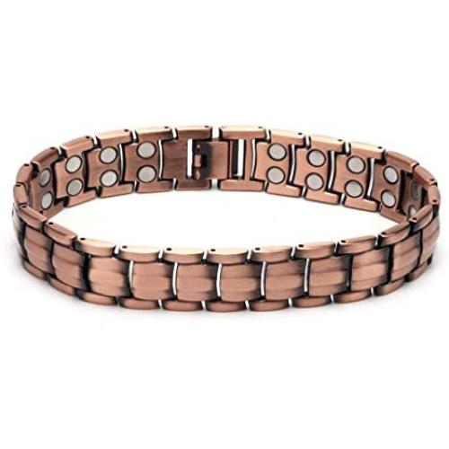 BTOP Men Red Copper Double Strong Magnetic Therapy Bracelet for Arthritis Pain Relief