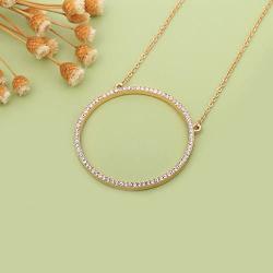 Ouran Long Necklace for Women, Circle Pendant Necklace for Girls Rose Gold and Silver Necklace with CZ Crystal