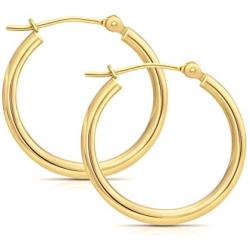 14k Gold Hoop Earrings, (0.6'' Diameter)