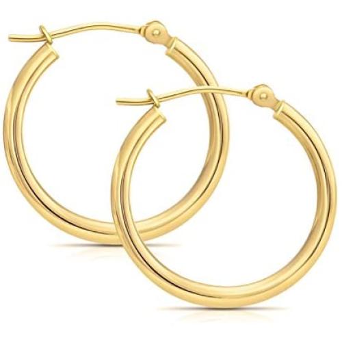 14k Gold Hoop Earrings, (0.6'' Diameter)