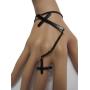 TFJ Women Wrist Bracelet Black Metal Hand Chain Fashion Jewelry Big Cross Charm Slave Ring