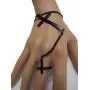 TFJ Women Wrist Bracelet Black Metal Hand Chain Fashion Jewelry Big Cross Charm Slave Ring