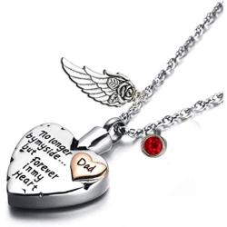 PREKIAR Heart Cremation Urn Necklace for Ashes Angel Wing Jewelry Memorial Pendant and 12 PCS Birthstones No Longer by My Side But Forever in My Heart