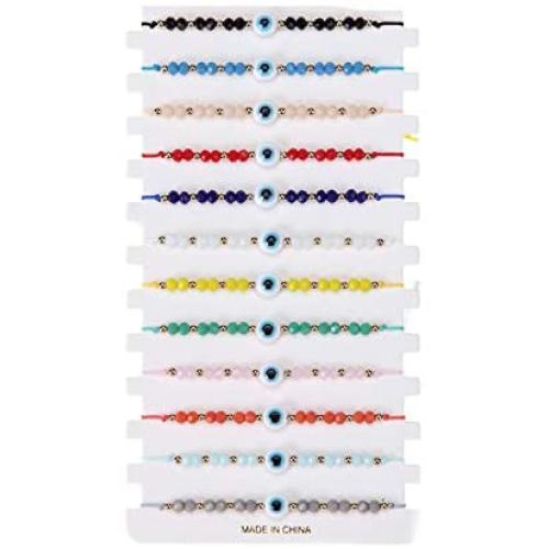 Fuqimanman2020 12 Pcs Colorful Handmade Evil Eye Bracelets Set Dainty Braided String Beaded Bracelet Protection Luck Amulet Bracelets for Women Girls Jewelry