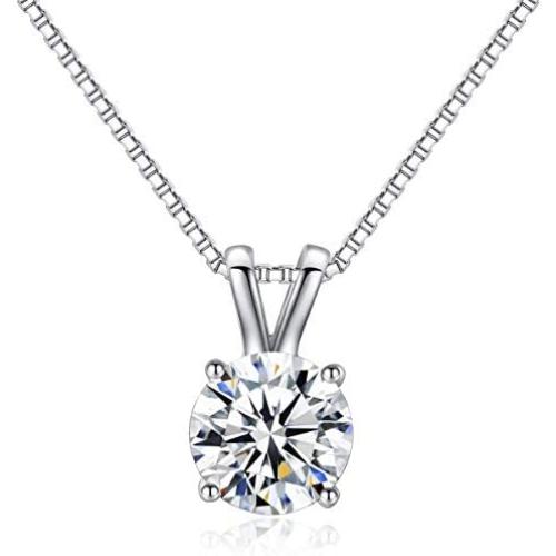 Arain 18K White Gold Plated Cubic Zirconia Necklace for Women-2 Carat CZ Solitaire Pendant Necklace