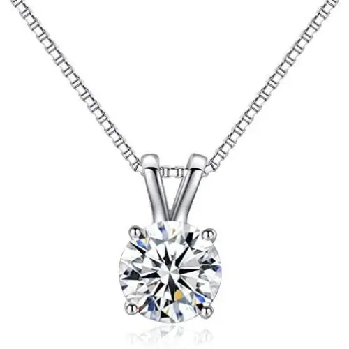 Arain 18K White Gold Plated Cubic Zirconia Necklace for Women-2 Carat CZ Solitaire Pendant Necklace Arain 18K White Gold Plated Cubic Zirconia Necklace for Women-2 Carat CZ Solitaire Pendant Necklace
