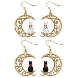 2 pieces Gold Plated Sailor Moon Animal Cat Moon Earrings Gift for Girls Women Jewelry