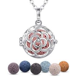 INFUSEU Lava Stone Diffuser Necklaces for Women Essential Oil Aromatherapy Jewelry Gift Set, 7 PCS Lava Rocks, 24'' Chain