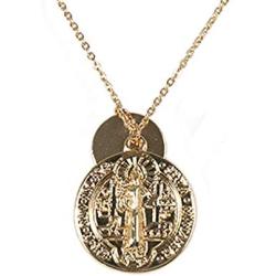 Yunison Gold Plated Coin Necklace Saint Benedict Exorcism Pendant Minimalist Jewelry