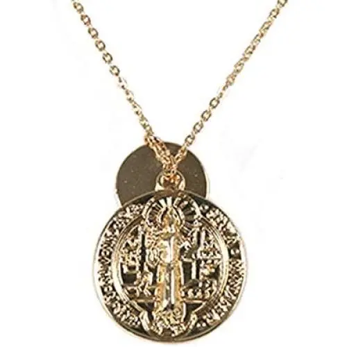 Yunison Gold Plated Coin Necklace Saint Benedict Exorcism Pendant Minimalist Jewelry