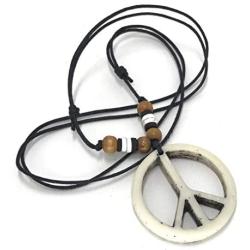 Nove Jewelry Leather Peace Sign Necklace - Peace Symbol Necklace - Resin Peace Sign Pendant - Adjustable Black Cord