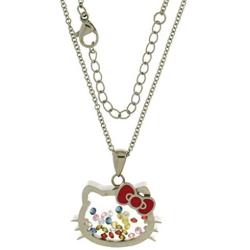 Disney Sanrio Hello Kitty Stainless Steel Floating Crystals Shaker Pendant w/ 18'' Chain Jewelry