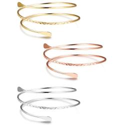 Finrezio 3 PCS Minimalist Simple Coil Upper Arm Band Cuff Armlets for Women Girls Arm Bangle Dia.3.15” Adjustable