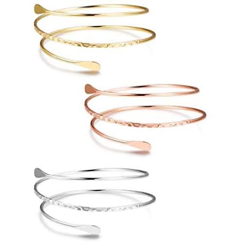 Finrezio 3 PCS Minimalist Simple Coil Upper Arm Band Cuff Armlets for Women Girls Arm Bangle Dia.3.15” Adjustable