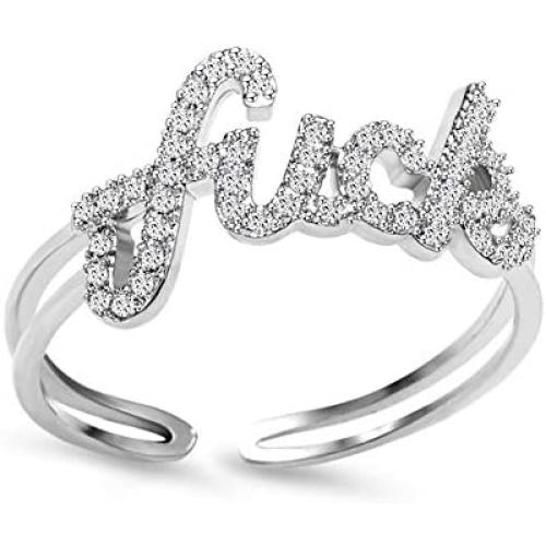 EXGOX 18K Gold Plated Open Ring Hypoallergenic Cubic Zirconia Statement Ajustable Personalized Rings with Gift Box