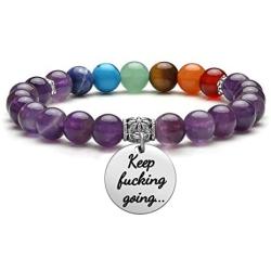 Jovivi 7 Chakra Bracelet Natural Gemstone Yoga Beads Reiki Healing Crystals Beaded Stone Stretch Bracelets with Inspirational Charm