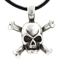 Trilogy Jewelry Pewter Skull and Crossbones Pirate Pendant on Leather Necklace