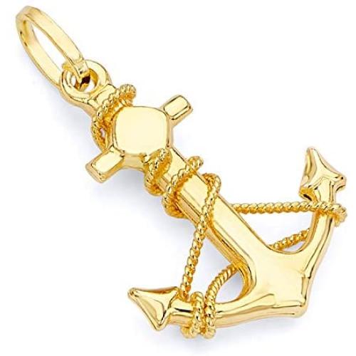 14k REAL Yellow Gold Anchor Charm Pendant - 2 Different Size Available