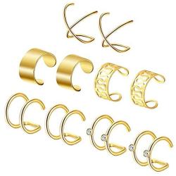 ZS 5 Pairs Ear Cuff Rose Gold Cuff Ring, Ear Clips Non Piercing Stainless Steel Cartilage Earring, 5 Various Styles Cuff Earrings for Women