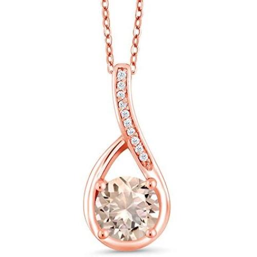 Gem Stone King Peach Morganite and Diamond 18K Rose Gold Plated Silver Infinity Pendant Necklace, 0.67 Ct Round 6MM with 18 Inch Chain