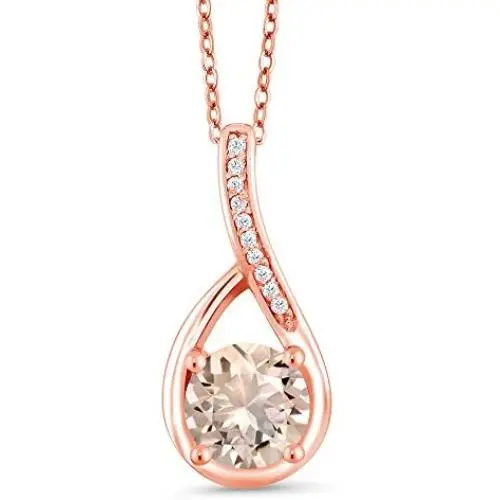 Gem Stone King Peach Morganite and Diamond 18K Rose Gold Plated Silver Infinity Pendant Necklace, 0.67 Ct Round 6MM with 18 Inch Chain Gem Stone King Peach Morganite and Diamond 18K Rose Gold Plated Silver Infinity Pendant Necklace, 0.67 Ct Round 6MM with 18 Inch Chain
