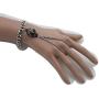 TFJ Women Fashion Jewelry Silver Metal Hand Chain Wrist Bracelet Slave Ring Black Skeleton Bling Skull