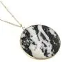 RIAH FASHION Bohemian Natural Stone Geometric Pendant Long Necklace - Boho Round Charm Layering Statement Chain Circle Disc Marble Quartz RIAH FASHION Bohemian Natural Stone Geometric Pendant Long Necklace - Boho Round Charm Layering Statement Chain Circle Disc Marble Quartz