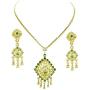 Siwalai Thai Traditional Gold Plated Light Peridot Color Crystals Necklace Earrings Jewelry Set 24 Inches