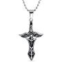 Biker Jewelry Royal Sword & Angel Wings Cross Pendant Necklace for Mens Teen Black Oxidized Silver Tone Stainless Steel