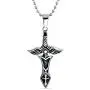 Biker Jewelry Royal Sword & Angel Wings Cross Pendant Necklace for Mens Teen Black Oxidized Silver Tone Stainless Steel
