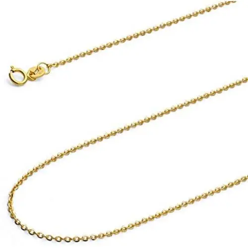 Wellingsale 14k Yellow Gold Polished Solid 1.2mm Side Diamond Cut Rolo Cable Chain with Spring Ring Clasp Wellingsale 14k Yellow Gold Polished Solid 1.2mm Side Diamond Cut Rolo Cable Chain with Spring Ring Clasp
