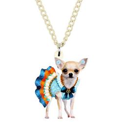 NEWEI Acrylic Sweet Chihuahua Dog Puppy Necklace Chain Pendant Collar Fashion Animal Pet Jewelry for Women Gifts Charm