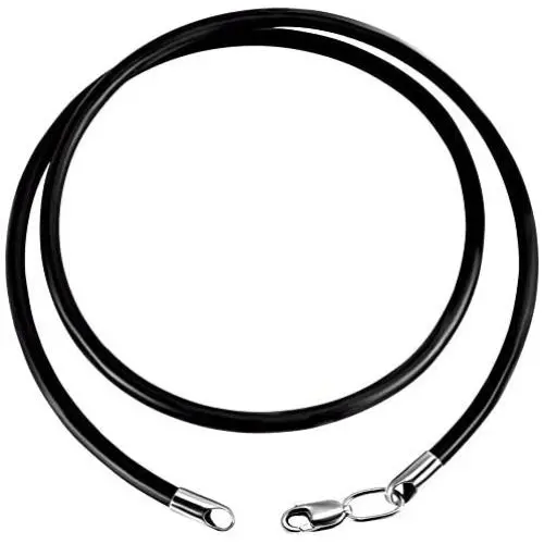 andrii volodko 3 mm Black Rubber Chain Necklace 18/20/22 in with Sterling Silver Secure Lobster Lock Clasp andrii volodko 3 mm Black Rubber Chain Necklace 18/20/22 in with Sterling Silver Secure Lobster Lock Clasp
