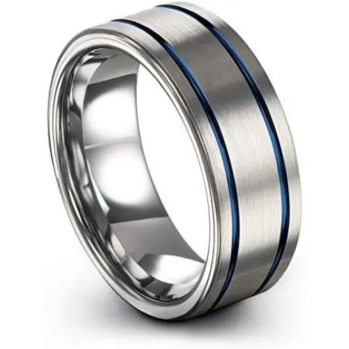 Chroma Color Collection Tungsten Carbide Wedding Band Ring 8mm for Men Women Green Red Blue Purple Black Copper Fuchsia Teal Double Line Flat Cut Brushed Polished Chroma Color Collection Tungsten Carbide Wedding Band Ring 8mm for Men Women Green Red Blue Purple Black Copper Fuchsia Teal Double Line Flat Cut Brushed Polished