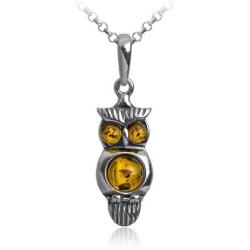 Sterling Silver Amber Owl Earrings Pendant Set Necklace 18 Inches