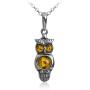 Sterling Silver Amber Owl Earrings Pendant Set Necklace 18 Inches