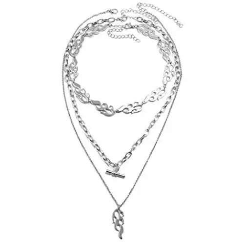 tenghong2021 Hip Hop Flame Choker Necklaces Streetwear Punk Style Flame Layered Pendant Necklace Cool Rock Clavicle Chain Necklace Jewelry Accessories for Hip Hop Male Female Lovers tenghong2021 Hip Hop Flame Choker Necklaces Streetwear Punk Style Flame Layered Pendant Necklace Cool Rock Clavicle Chain Necklace Jewelry Accessories for Hip Hop Male Female Lovers