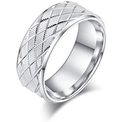 6mm or 8mm Solid Unisex Comfort Fit Sterling Silver Lines and Grids Engraved Ring Patterned Wedding Band
