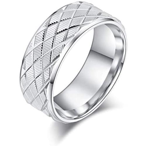 6mm or 8mm Solid Unisex Comfort Fit Sterling Silver Lines and Grids Engraved Ring Patterned Wedding Band