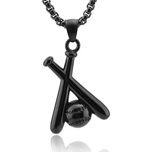 HZMAN Baseball and Baseball Bat Cross Youth Sports Stainless Steel Pendant Necklace 22+2 Chain HZMAN Baseball and Baseball Bat Cross Youth Sports Stainless Steel Pendant Necklace 22+2 Chain