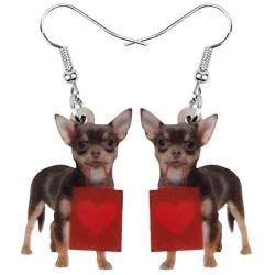 DOWAY Acrylic Rose Heart Bulldog/Yorkshire Terrier/Chihuahua Earrings Dangle Drop Pet Dog Jewelry for Women Girls Gift