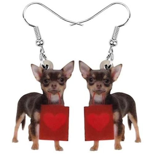 DOWAY Acrylic Rose Heart Bulldog/Yorkshire Terrier/Chihuahua Earrings Dangle Drop Pet Dog Jewelry for Women Girls Gift
