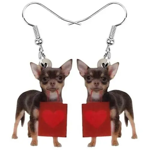 DOWAY Acrylic Rose Heart Bulldog/Yorkshire Terrier/Chihuahua Earrings Dangle Drop Pet Dog Jewelry for Women Girls Gift