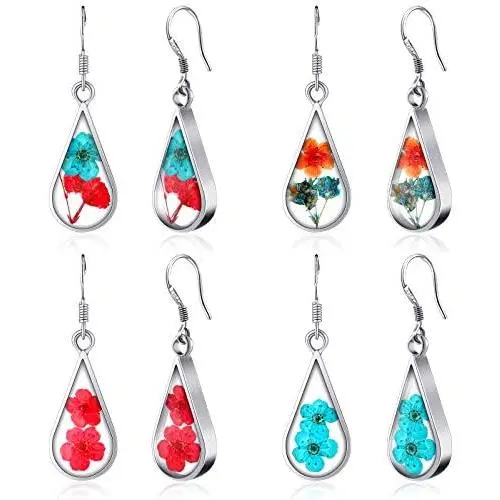 4 Pairs Handmade Epoxy Resin Dried Flower Dangle Drop Earrings Light Teardrop Earrings for Girls Women Christmas Valentines Day, 4 Styles 4 Pairs Handmade Epoxy Resin Dried Flower Dangle Drop Earrings Light Teardrop Earrings for Girls Women Christmas Valentines Day, 4 Styles