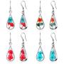 4 Pairs Handmade Epoxy Resin Dried Flower Dangle Drop Earrings Light Teardrop Earrings for Girls Women Christmas Valentines Day, 4 Styles