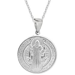 Ritastephens Sterling Silver San Benito St Saint Benedict Medallion Medal Pendant Necklace (3 sizes)