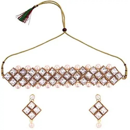 Efulgenz Indian Bollywood Traditional 14 K Gold Plated Kundan Crystal Pearl Wedding Bridal Choker Necklace Earrings Jewelry Set (White 2) Efulgenz Indian Bollywood Traditional 14 K Gold Plated Kundan Crystal Pearl Wedding Bridal Choker Necklace Earrings Jewelry Set (White 2)