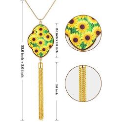 Hicarer 4 Pack Sunflower Print Jewelry Set Y-Shape Tassel Necklace Multilayer Bracelets and Dangle Earrings for Women Girls