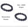 Rustenhof Natural Crystal Obsidian Stone Bead Bracelet with Dragon or Phoenix Totem Cylinder Bead Men or Women Chain Famous Fashion 12MM 10MM